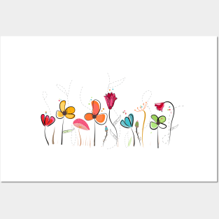 Floral doodle abstract spring flowers Posters and Art